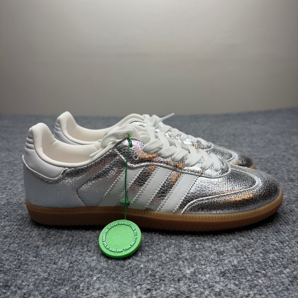 Adidas Samba OG Silver Metallic White Gum Sneakers JR0035 Womens 7.5 NEW